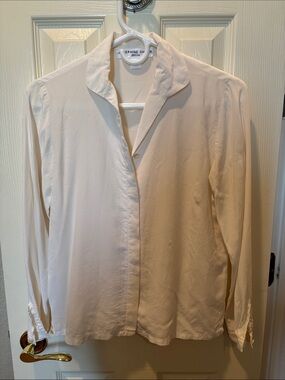 Josephine Chaus Petite Vintage 100% Silk  Long Sleeved Blouse Cream size Small